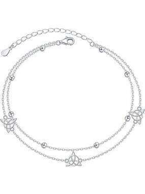Sterling Silver Layered Anklet Women Evil Eye Heart Starfish Celtic Cross